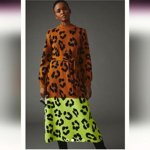 Anthropologie Brown and Green Long Sleeve Dress